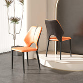 Dining Chairs Set of 2, Modern Design Home Chairs, PU Leather Metal Dining Chairs for Kitchen Dining Room-Orange and Brown